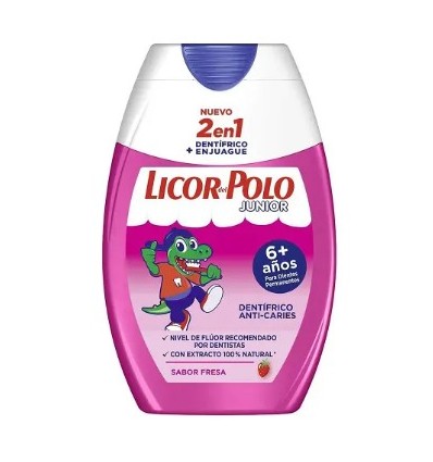 LICOR DEL POLO 2 EN 1 DENTÍFRICO + ENJUAGUE + 6 AÑOS SABOR FRESA 75 ml