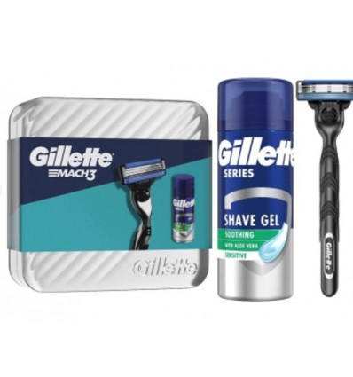 GILLETTE MACH 3 LATA + MAQUINA AFEITADO + GEL AFEITADO 75 ml