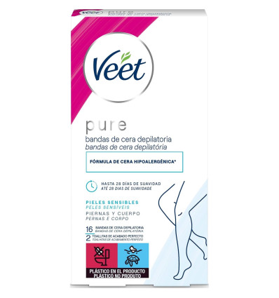 VEET PURE BANDAS DE CERA DEPILATORIAS CORPORAL 16 unidades