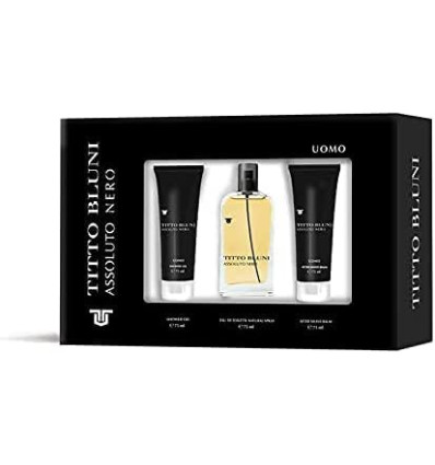 TITTO BLUNI ASSOLUTO NERO EDT 75 ml SPRAY + AFTER SHAVE BALM 75 ml + GEL 75 ml