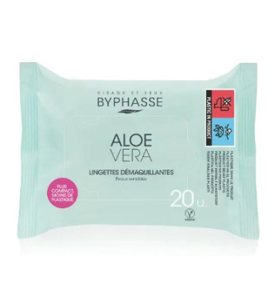 BYPHASSE TOALLITAS DESMAQUILLANTES PIEL SENSIBLE ALOE VERA 20 unidades