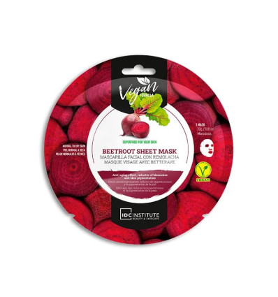 IDC MASCARILLA FACIAL DE TELA CON REMOLACHA ANTIENVEJEVIMIENTO Y ANTIPIGMENTACION BEETROOT SHEET MASK 1 UNIDAD