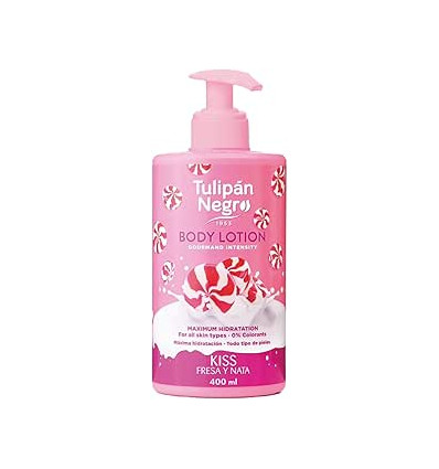 TULIPAN NEGRO KISS FRESA Y NATA BODY LOTION 400 ml CON DOSIFICADOR